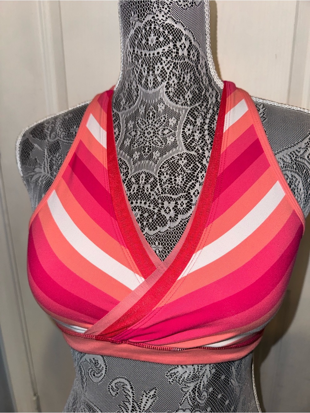 lululemon athletica Pink & Coral Striped Wrap Sports Bra